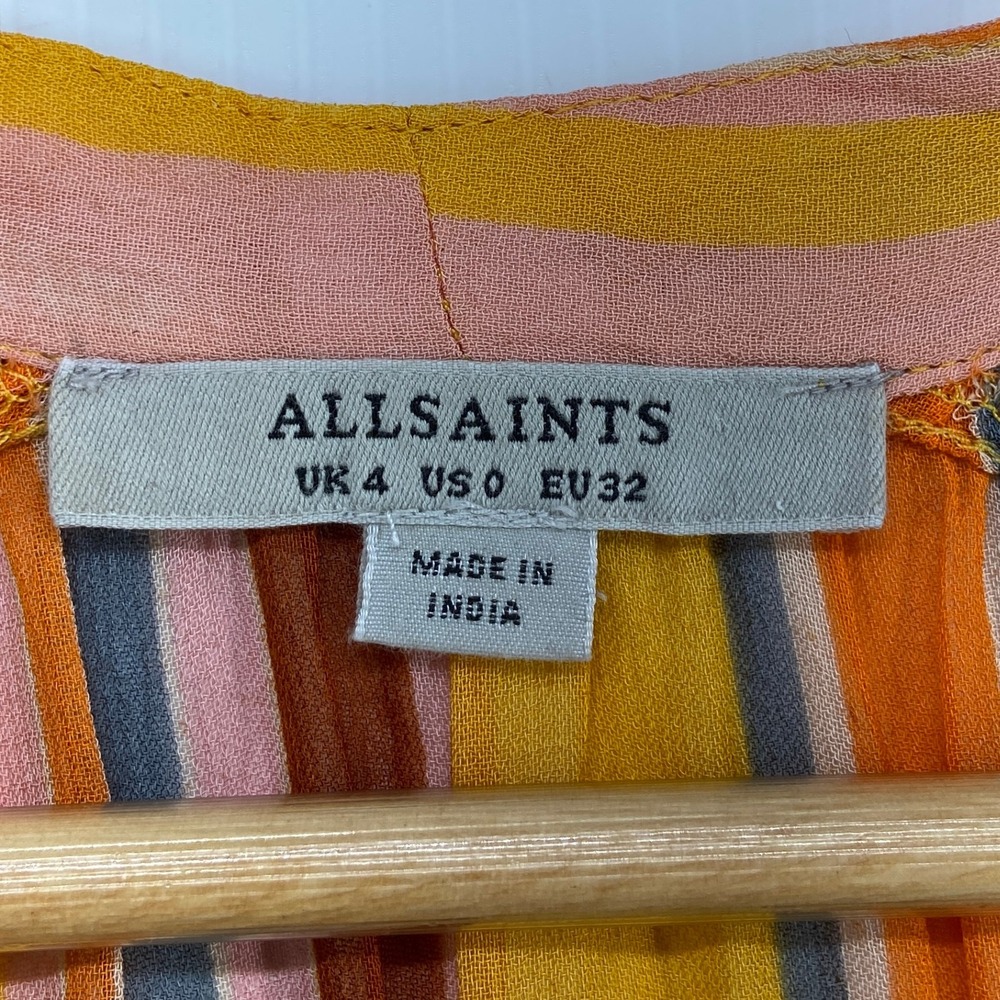 All Saints Adra Stripe Shirt Multicolor Sheer Long Sleeve Blouse Womens US 0 View 6